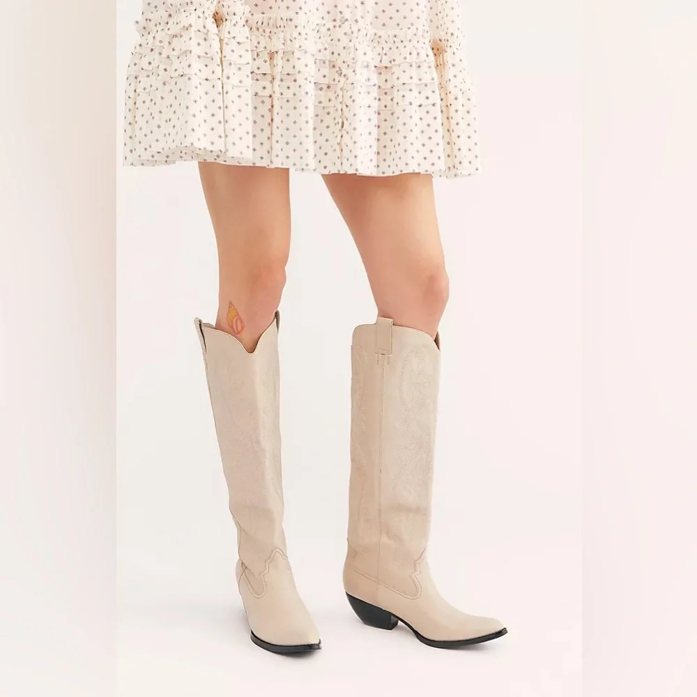 Jeffrey Campbell x Free People Grey Finn Tall Western Cowboy Boots Shoes sz 8